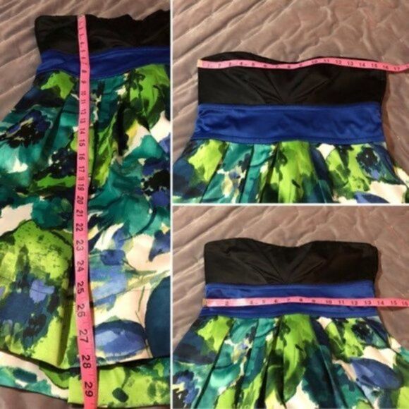 Teeze Me Satin Floral Tulle Underlay Strapless Dress Mini Juniors 9 Blue Black - Picture 7 of 7